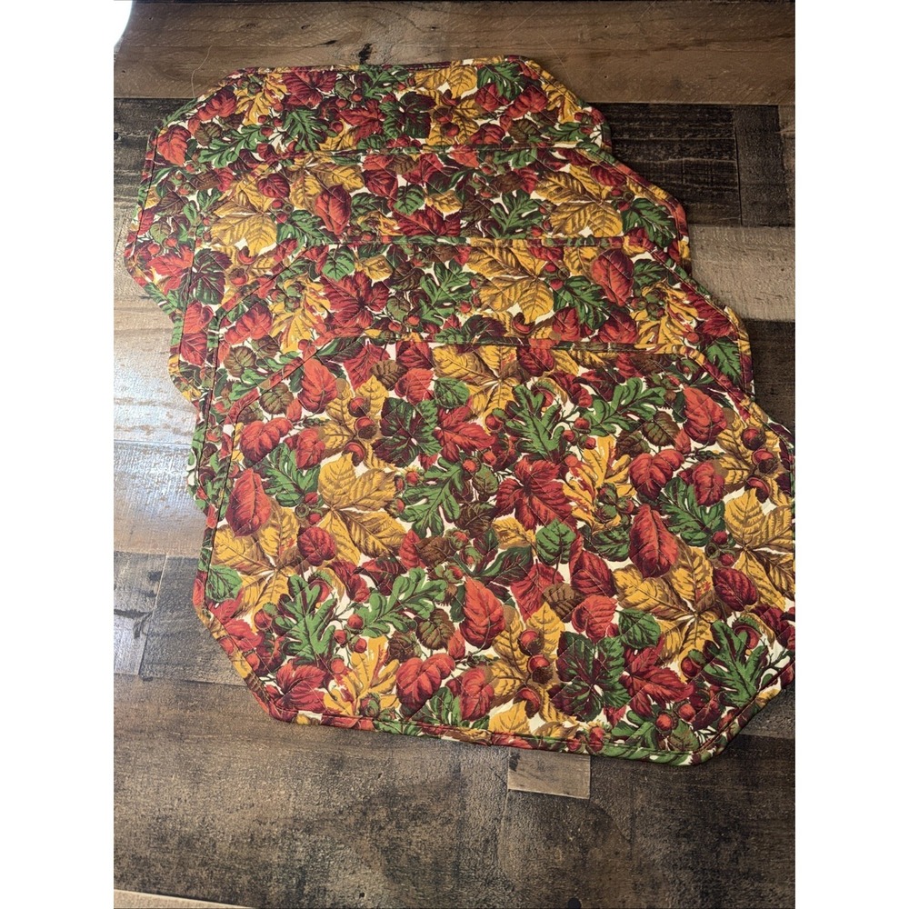 VTG Louisville Saydah Fall Leaves Quilted‎ Placemats Set 4 Cotton Autumn NWT